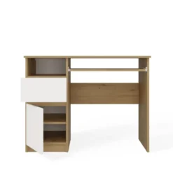 Scrivania piccola 98,5 cm con anta e cassetto rovere e bianco SCT11