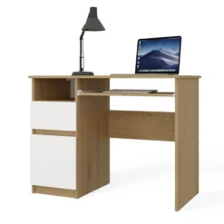 Scrivania piccola 98,5 cm con anta e cassetto rovere e bianco SCT11