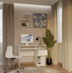 Scrivania piccola 98,5 cm con anta e cassetto bianco SCT11