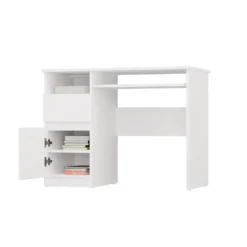 Scrivania piccola 98,5 cm con anta e cassetto bianco SCT11