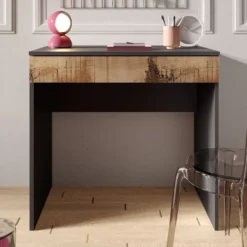 Scrivania piccola da ufficio con cassetto 78x76 cm nero opaco e pero SCL2