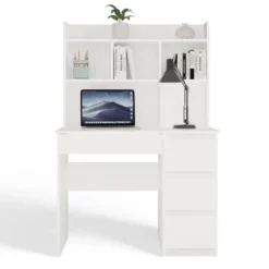 Scrivania salvaspazio moderna 98 cm con libreria bianco opaco SCT15