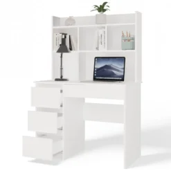 Scrivania salvaspazio moderna 98 cm con libreria bianco opaco SCT15