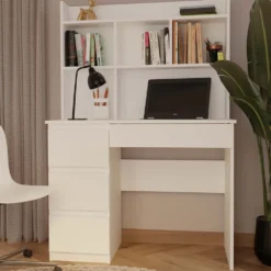 Scrivania salvaspazio moderna 98 cm con libreria bianco opaco SCT15