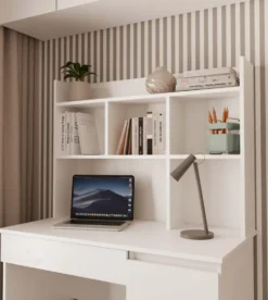 Scrivania salvaspazio moderna 98 cm con libreria bianco opaco SCT15