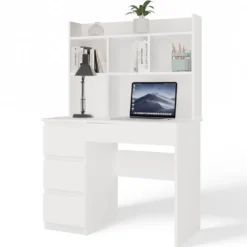 Scrivania salvaspazio moderna 98 cm con libreria bianco opaco SCT15