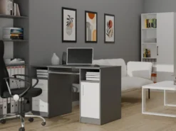 Scrivania salvaspazio 120x75 cm con ante e cassetti bianco e antracite SCT10