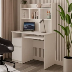 Scrivania salvaspazio 98X145 cm con libreria bianco opaco SCT16