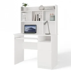 Scrivania salvaspazio 98X145 cm con libreria bianco opaco SCT16