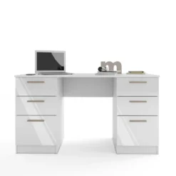 Scrivania 138x75 cm bianco opaco/ bianco lucido con 2 ante e 4 cassetti SCI26
