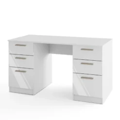 Scrivania 138x75 cm bianco opaco/ bianco lucido con 2 ante e 4 cassetti SCI26