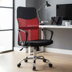 Sedia da ufficio comoda con schienale alto rossa e nera ST4