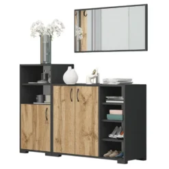 Set di mobili per ingresso con specchio in rovere e grigio IG23