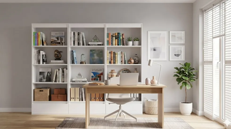 Set 3 Librerie Moderne 65x183x37 cm con cassetti bianco opaco LBT26