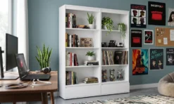 Set 2 Librerie Moderne 65x183x37 cm con cassetti bianco opaco LBT25