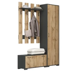 Set mobile ingresso salvaspazio con appendiabiti e scarpiera in rovere e grigio IG22