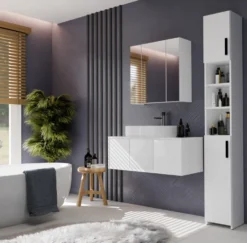 Specchio contenitore da bagno 60x60 cm con 3 ante con 6 ripiani bianco SPT2