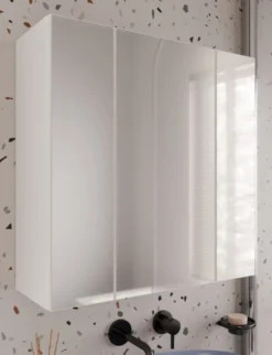 Specchio contenitore da bagno 60x60 cm con 3 ante con 6 ripiani bianco SPT2