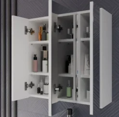 Specchio contenitore da bagno 60x60 cm con 3 ante con 6 ripiani bianco SPT2