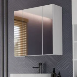 Specchio contenitore da bagno 60x60 cm con 3 ante con 6 ripiani bianco SPT2