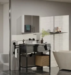 Specchio contenitore da bagno 60x60 cm con 2 ante bianco SPT4