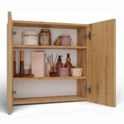 Specchio contenitore da bagno 60x60 cm con 2 ante rovere SPT4