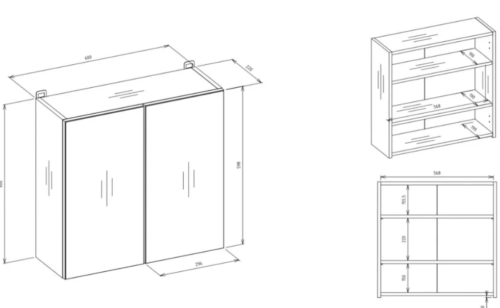 Specchio contenitore da bagno 60x60 cm con 2 ante rovere SPT4