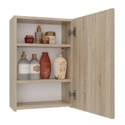 Specchio contenitore da bagno 40x60 cm con 3 ripiani interni rovere chiaro SPT3