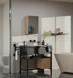 Specchio contenitore da bagno 40x60 cm con 3 ripiani interni rovere chiaro SPT3