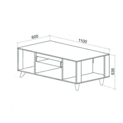 Tavolino da salotto con cassetto, 110x53,5x60 cm in rovere, grafite e beige TU7