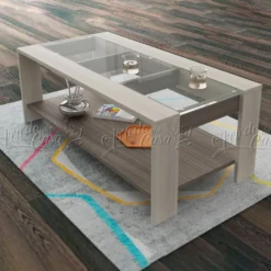 Tavolino da salotto con piano vetro grigio TU2