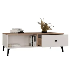 Tavolino da salotto design moderno 110x60x37 beige e rovere TST15