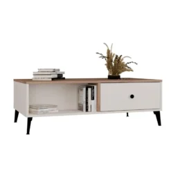 Tavolino da salotto design moderno 110x60x37 beige e rovere TST15