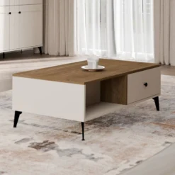 Tavolino da salotto design moderno 110x60x37 beige e rovere TST15