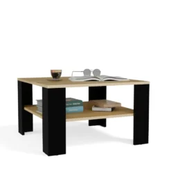 Tavolino da salotto moderno basso 68x68x40 rovere e nero TST17