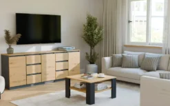 Tavolino da salotto moderno basso 68x68x40 rovere e nero TST17