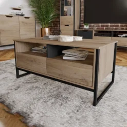 Tavolino da salotto moderno rovere chiaro e antracite TI15