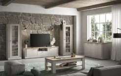 Tavolino da salotto moderno 110x68 cm bianco effetto legno e rovere TSL11