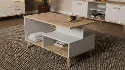 Tavolino da salotto moderno 90x48 cm bianco e rovere TST18