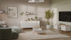 Tavolino da salotto moderno 90x48 cm bianco e rovere TST18