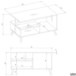 Tavolino da salotto moderno 90x48 cm bianco e rovere TST18