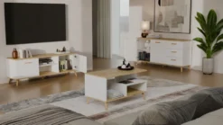 Tavolino da salotto moderno 90x48 cm bianco e rovere TST18