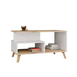Tavolino da salotto moderno 90x48 cm bianco e rovere TST18
