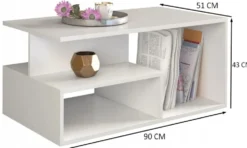 Tavolino da salotto moderno 91x51x43 cm con vani a giorno cemento TST4