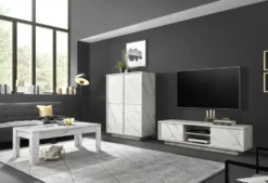 Tavolino da salotto 122x65 basso design marmorizzato marmo bianco TSL5