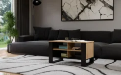 Tavolino da salotto 58x50x90 cm con 4 vani rovere e nero TST12