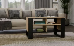 Tavolino da salotto 58x50x90 cm con 4 vani rovere e nero TST12