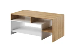 Tavolino da soggiorno moderno 120x53cm bianco e rovere naturale TLK3
