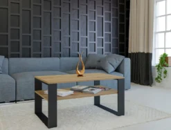 Tavolino moderno 58x50x90 cm con 2 ripiani rovere e nero TST9