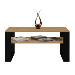 Tavolino moderno 58x50x90 cm con 2 ripiani rovere e nero TST9